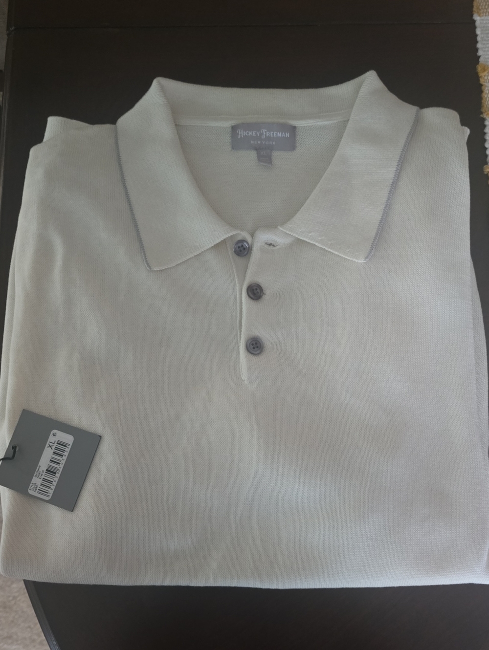 Hickey Freeman Men's Cream Polo with Contrast Piping